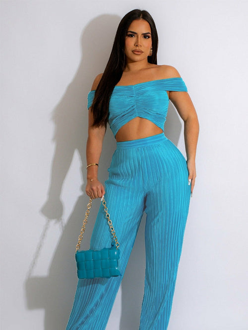 Sexy Off Shoulder Crop Top and Wide Leg Pants Set - KathyRoseNaturals