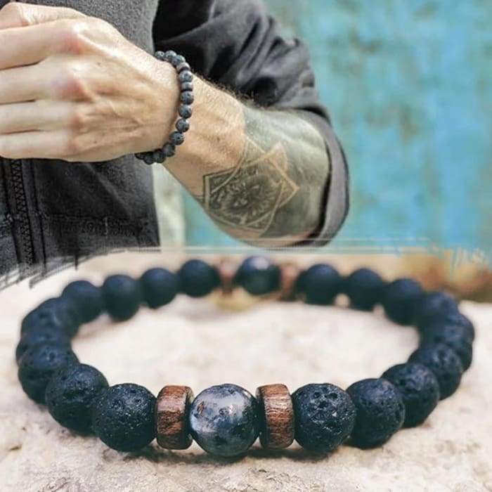 Wood and Lava Stone Essential Oil Bracelet - Gray 2 - KathyRoseNaturals