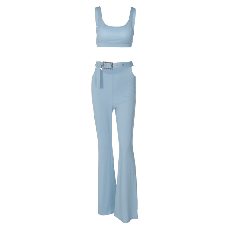 Solid Color Sleeveless Tops Flare Pants - KathyRoseNaturals
