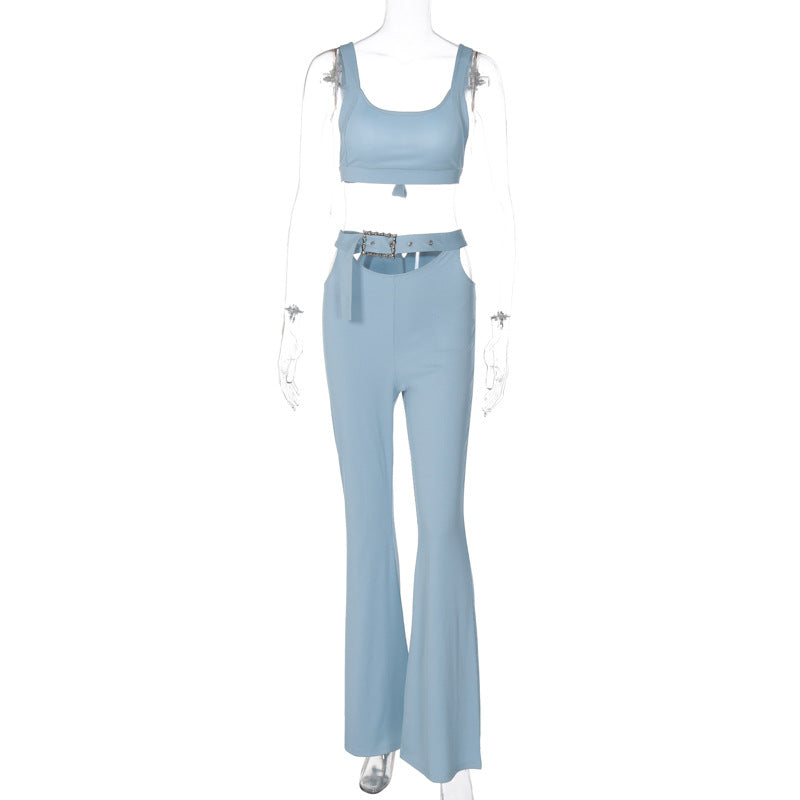 Solid Color Sleeveless Tops Flare Pants - KathyRoseNaturals